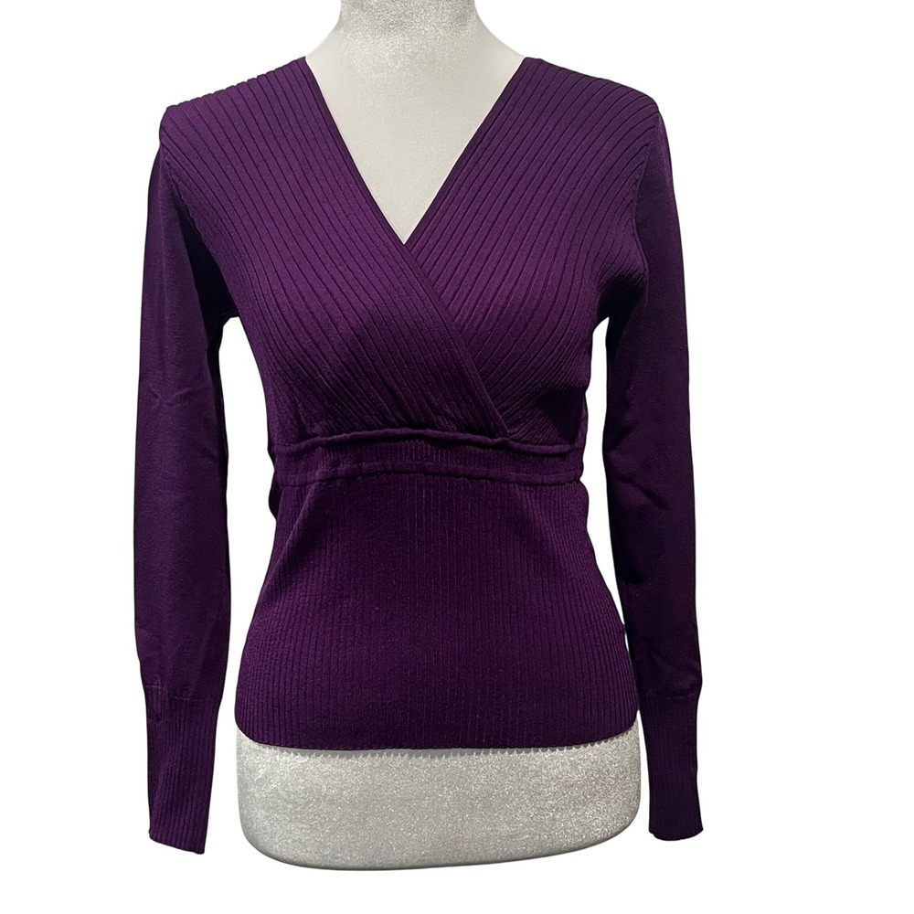 Nine & Company Y2K Babydoll Wrap Sweater Purple Ribbed Knit Top Women's‎ Medium